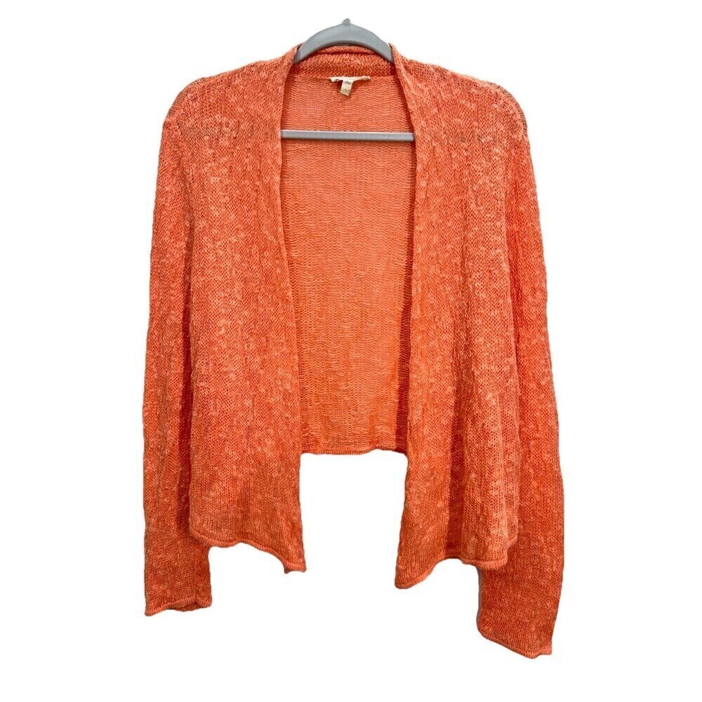 Eileen Fisher Linen Blend Open Front Cardigan Womens Large Coral Peach Open Knit - Picture 1 of 8